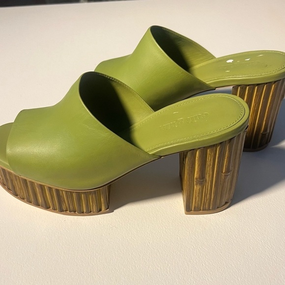 Cult Gaia Judith Leather Bamboo Platform Slide Sandals Green/Tan Womens 6.5 NWOT - Picture 8 of 14